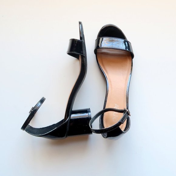 Abound Black Patent Leather Round Block Heels / Sandals / Soes Size 8 - Picture 2 of 15